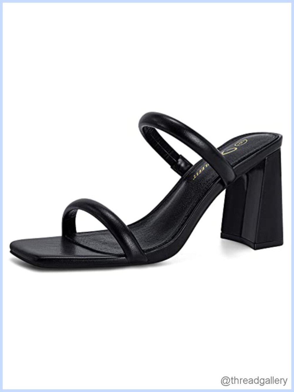 Square Open Toe Two Strap Block Heeled Slide Sandals Slip On Heels